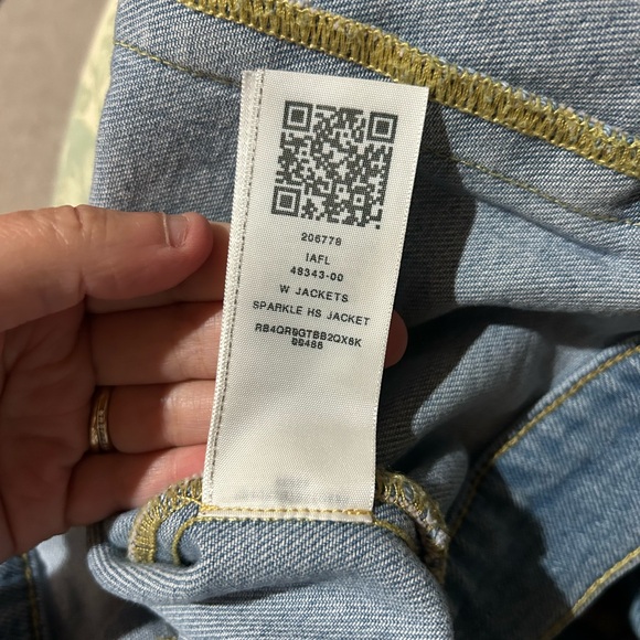 True Religion Denim Sparkle Jean Jacket Rhinestone Trim Sleeves Size Medium Y2K - Picture 9 of 12